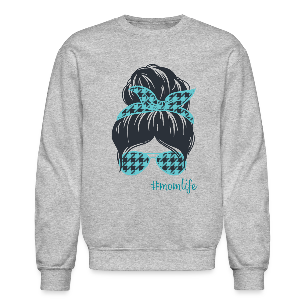 #MomLife - Teal/Aqua - Crewneck Sweatshirt - heather gray