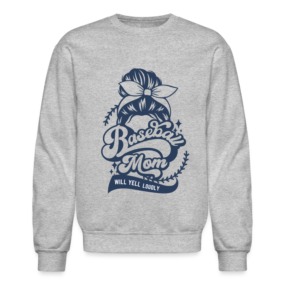 Baseball Mom - White/Gray options - Crewneck Sweatshirt - heather gray